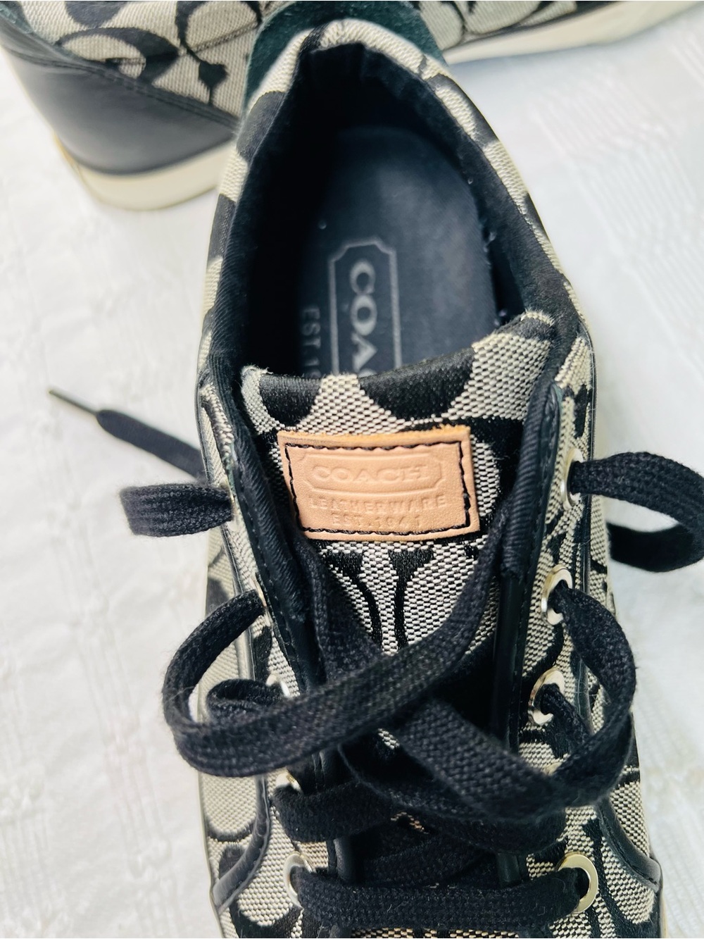 Coach Black & Cream Signature Canvas Lace-Up Sneakers - Picture 14 of 15